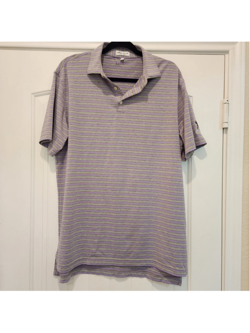 Peter Millar Men's Purple & Grey Striped Sherwood Country Club Polo Shirt M